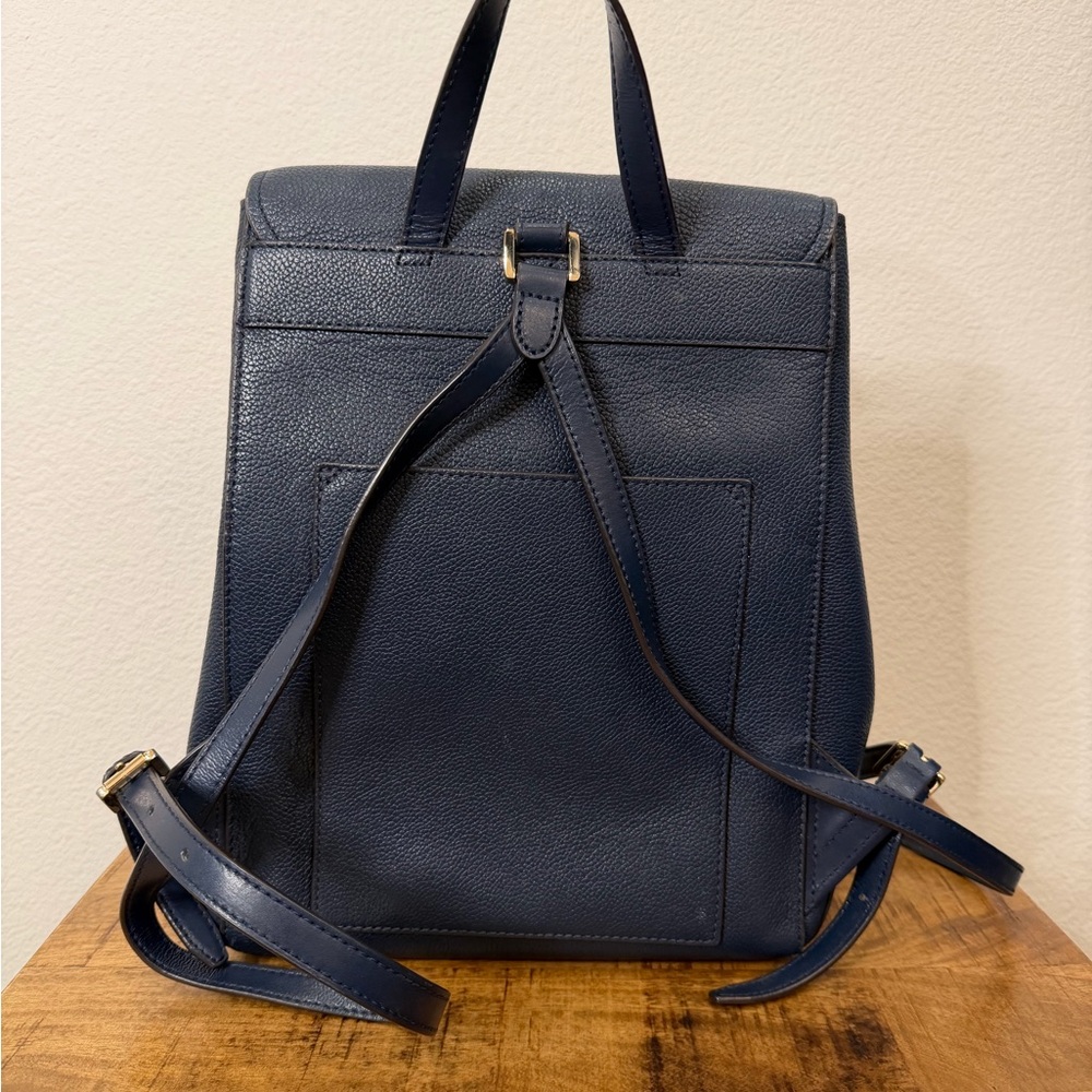Michael Kors Dark Blue Hayes Backpack with Gold Lock - Picture 3 of 7